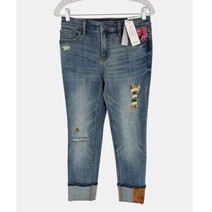 Chico's So Slimming Patchwork Paisley Cuffed Ankle Jeans NWT 00R US 2